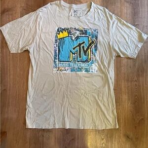MTV Logo T-Shirt Short Sleeve Mens Size XXL  Retro Feel Beige/tan Regular